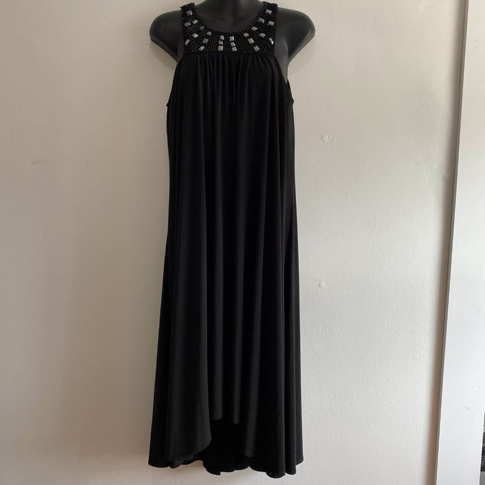 Evan Picone flowy beaded neck black dress